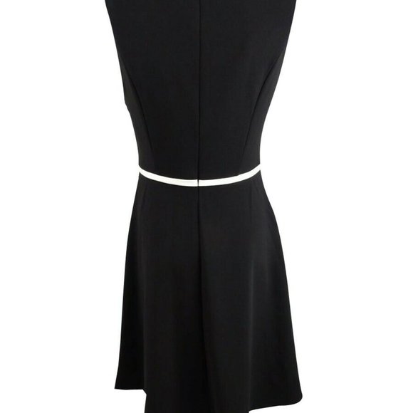 NWT Tommy Hilfiger Women's Sz 2 Tie-Waist Scuba Crepe Dress (Black & Cream) - Picture 2 of 8